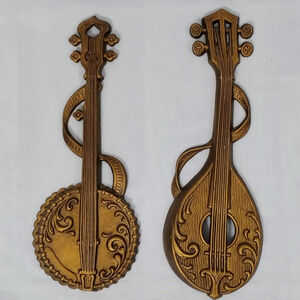 Vintage 70s Sexton Cast Iron Mid Century Gold Wall Hangings Set of 2